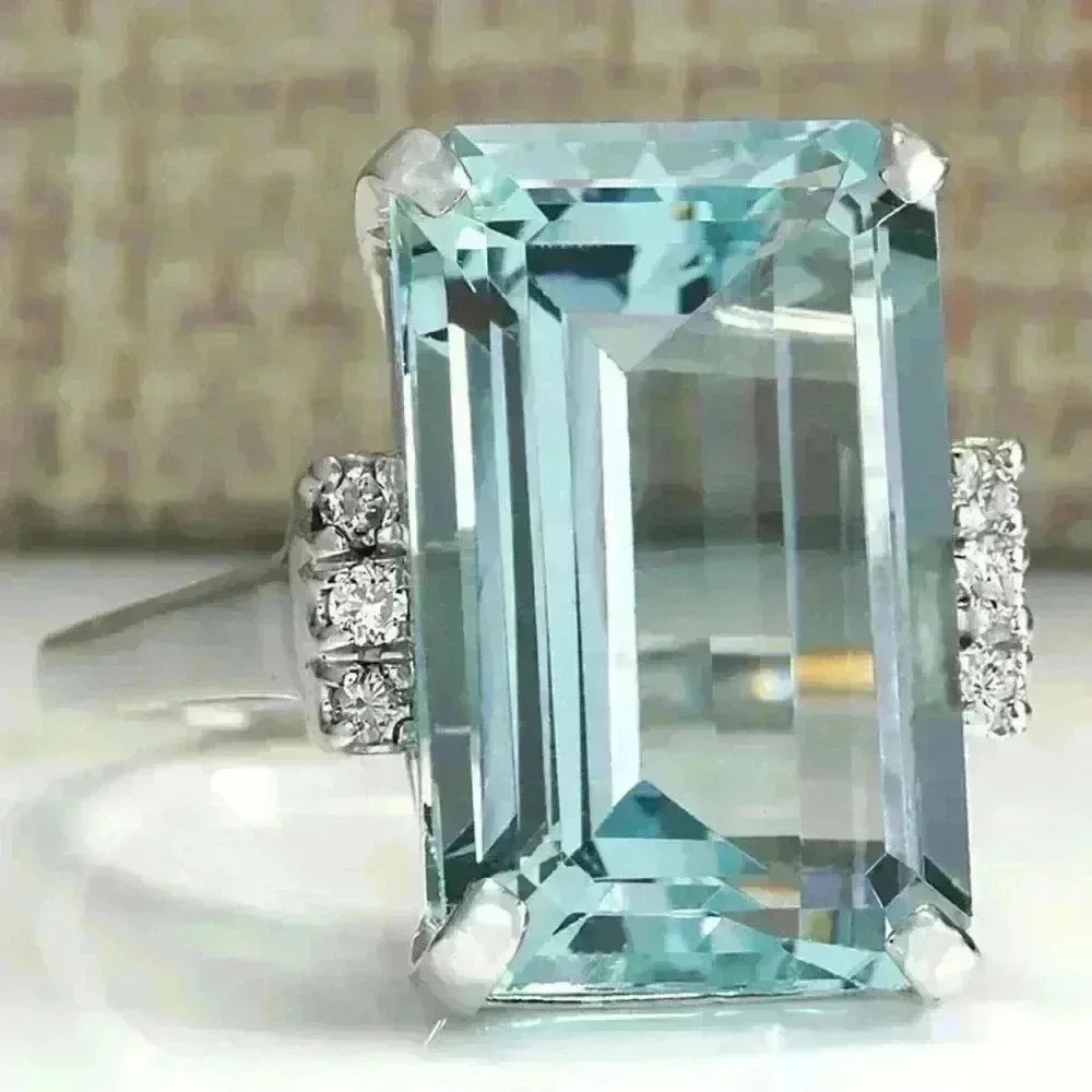 🍁Hyperbole With Huge Sky Blue CZ Prong Setting Ring, GPMB1491-6